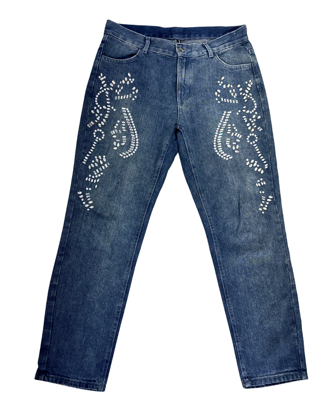 Calzedonia Embellished Rhinestone High-Rise Blue Jeans - L | Waist: 31"