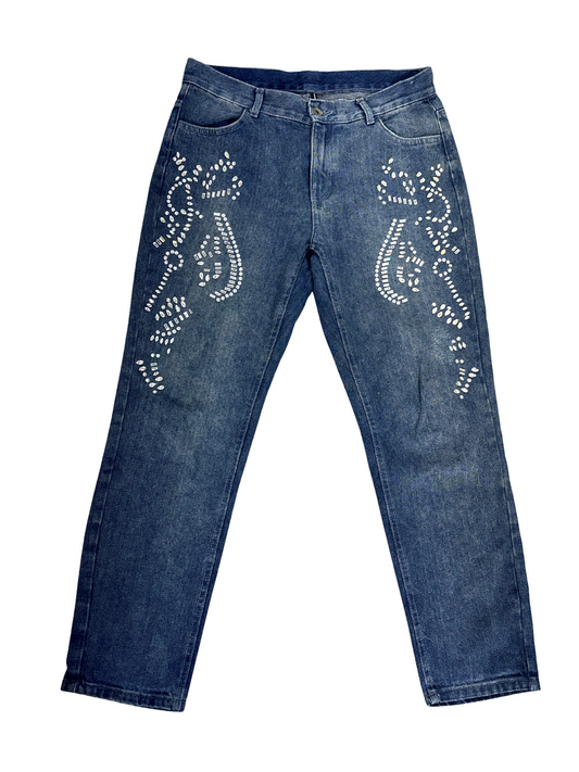 Calzedonia Embellished Rhinestone High-Rise Blue Jeans - L | Waist: 31"