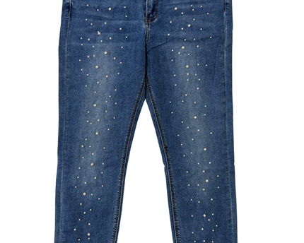 Stradivarius Medium Wash Pearl Embellished Super High Waist Skinny Jeans