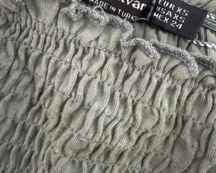 Stradivarius Smocked Off-Shoulder Top – Sage Green - XS