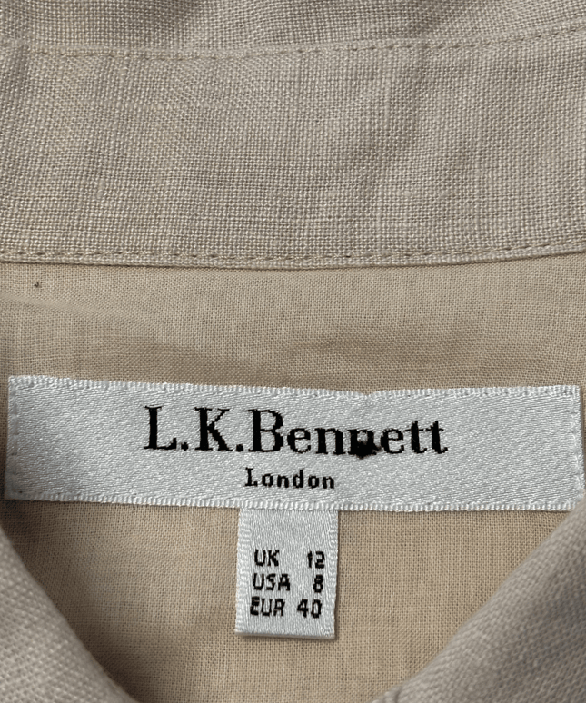 L.K. Bennett Sleeveless Neutral Midi Button-Down Shirt Dress