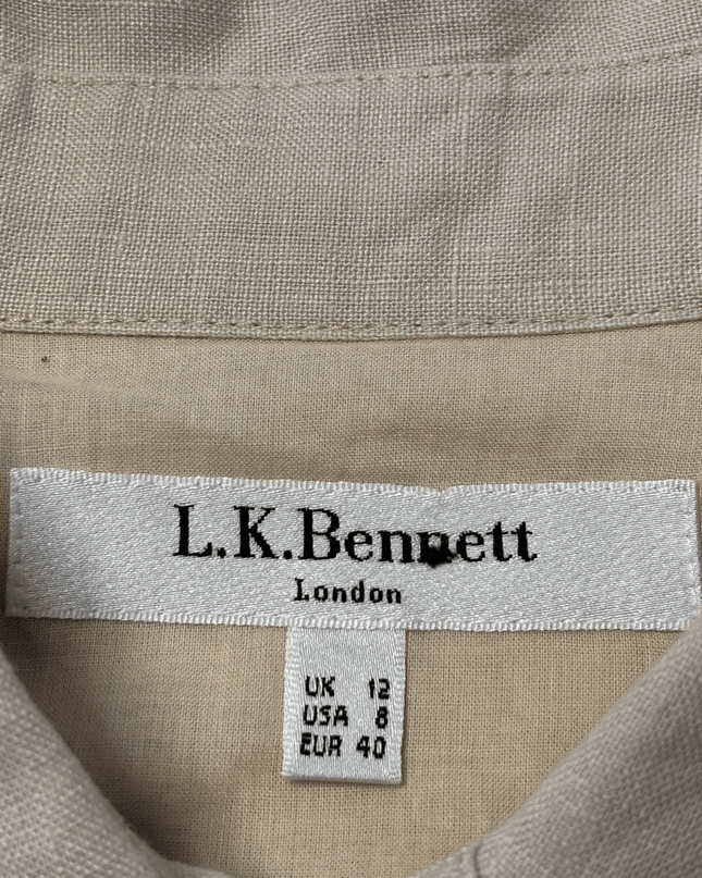 L.K. Bennett Sleeveless Neutral Midi Button-Down Shirt Dress