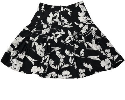Suzy Shier Black & White Floral Pleated A-Line Mini Skirt