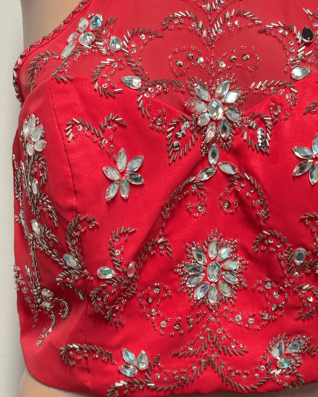 Alex & Sophia Embellished Red Halter Top