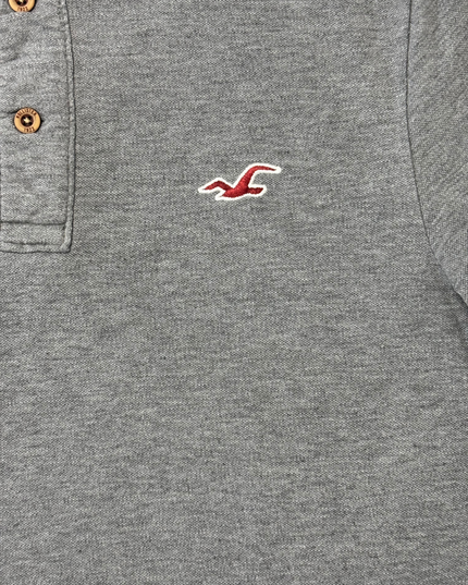 Hollister Stretch Fit Heather Grey Embroidered Polo Shirt - S