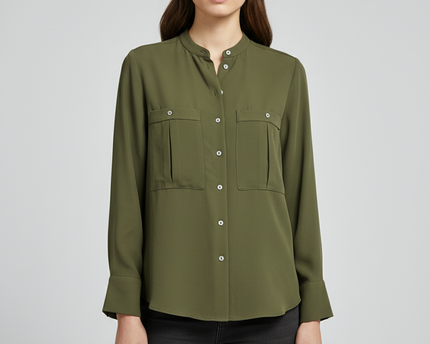 Mango Olive Green Long Sleeve Utility Blouse