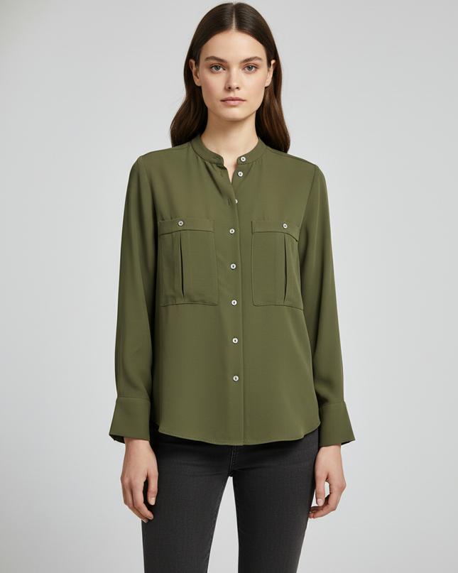 Mango Olive Green Long Sleeve Utility Blouse