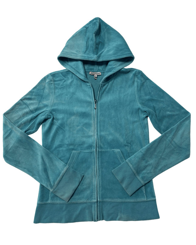 Juicy Couture Teal Velour Rhinestone Crown Crest Zip Hoodie