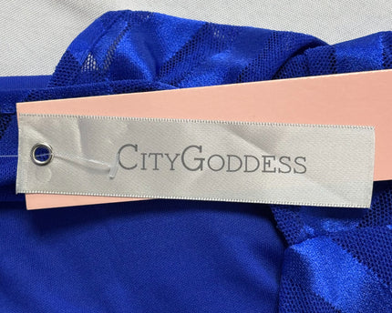 City Goddess Royal Blue Chevron Bell Sleeve Mini Dress | With Tag