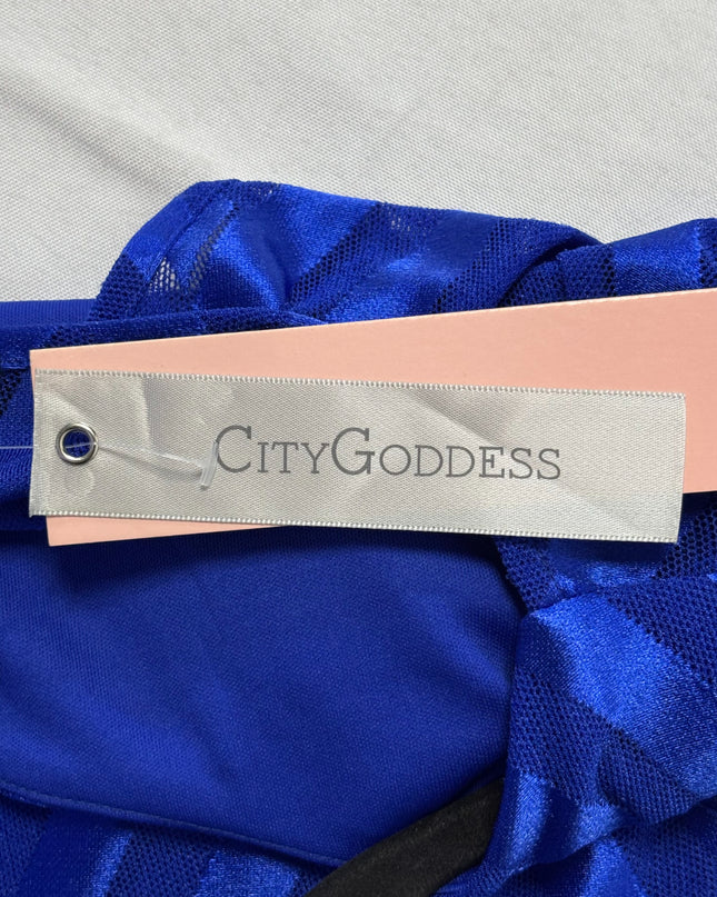 City Goddess Royal Blue Chevron Bell Sleeve Mini Dress | With Tag
