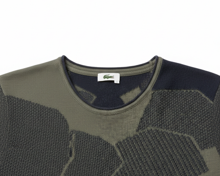 Lacoste Olive/Navy Geometric Pattern Slim Fit Cotton Sweater