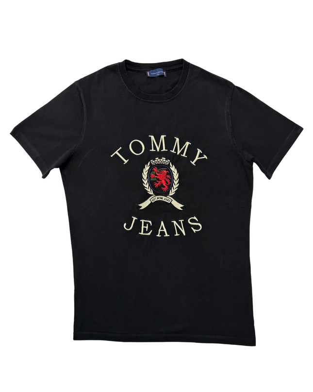 Tommy Jeans Crest Logo Black Cotton Graphic T-Shirt- M