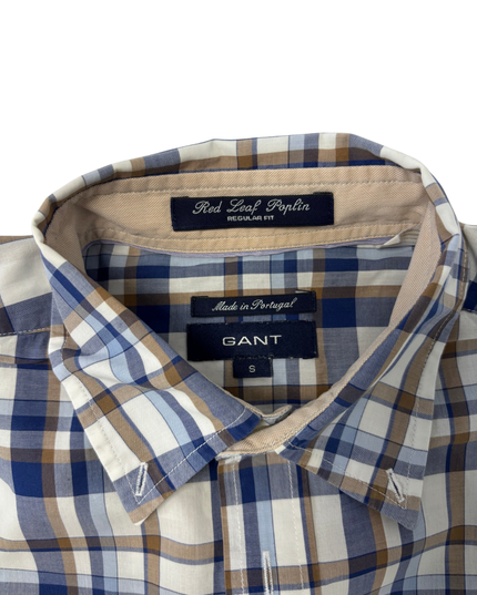 Gant Red Leaf Poplin Brown & Blue Plaid Shirt - M