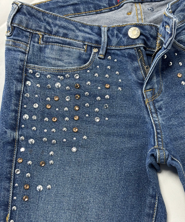 Guess Embellished Skinny Fit Mid-Wash Jeans