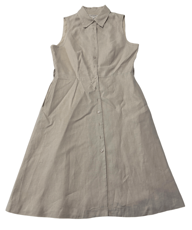 L.K. Bennett Sleeveless Neutral Midi Button-Down Shirt Dress