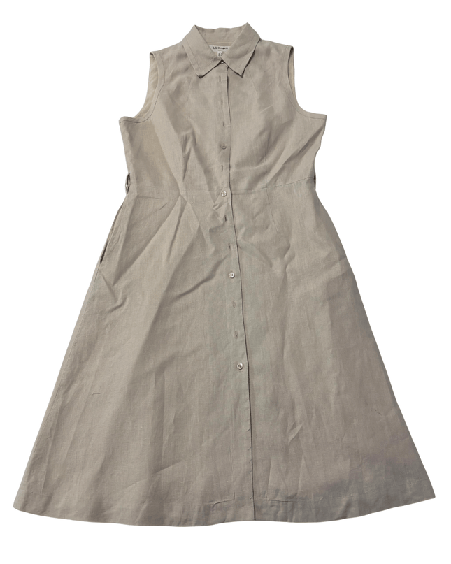 L.K. Bennett Sleeveless Neutral Midi Button-Down Shirt Dress