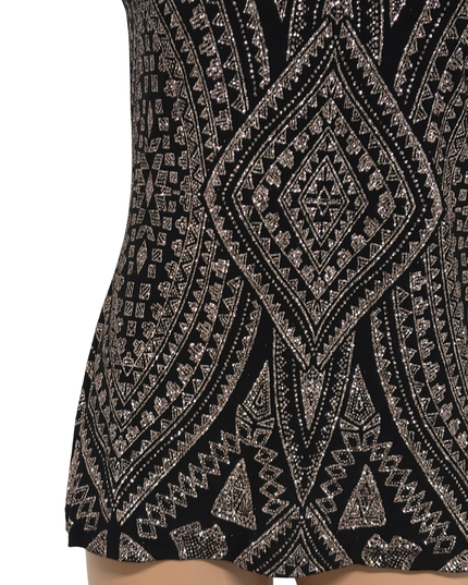 Le Chateau Black & Rose Gold Geometric Glitter Halter Dress