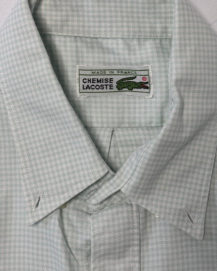 Vintage Lacoste Chemise Light Green Micro Check Pattern Shirt