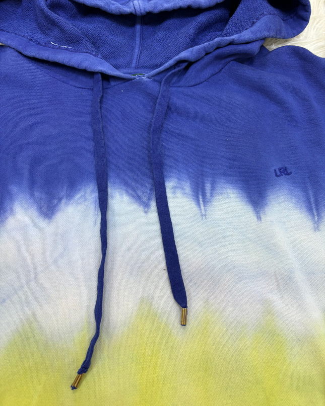 Lauren by Ralph Laure Blue Yellow Dip Dye Hoodie - XL