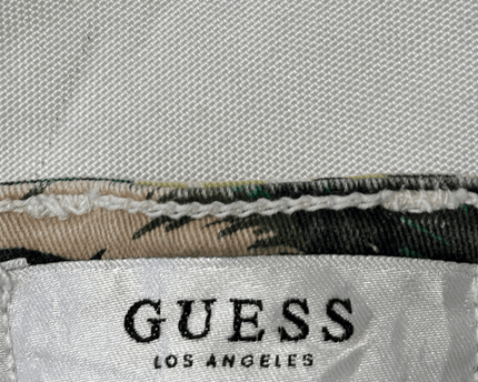 Guess Los Angeles Tropical Print Frayed Hem White Denim Shorts