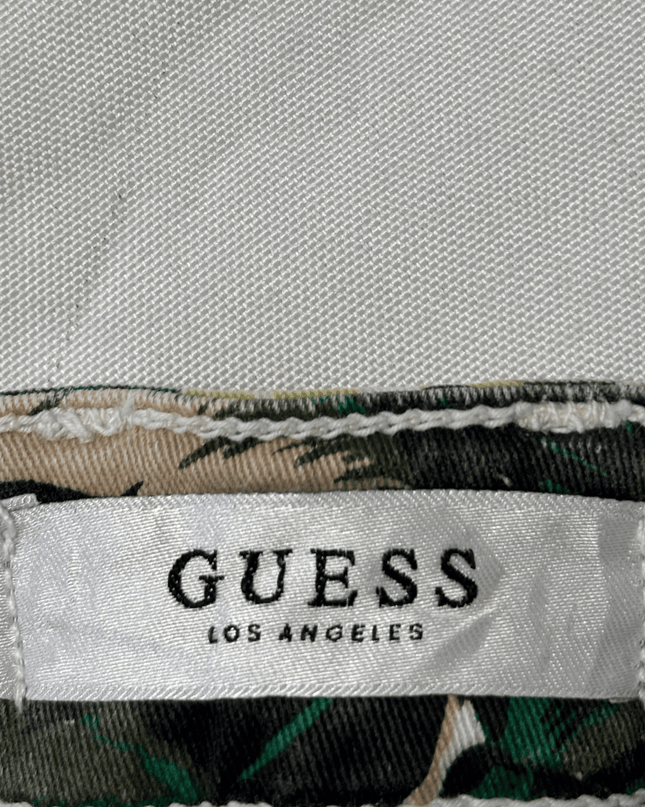 Guess Los Angeles Tropical Print Frayed Hem White Denim Shorts