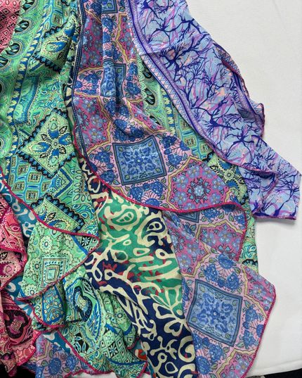 India Boutique Multicolor Boho Patchwork Tiered Ruffle Skirt - XS | Waist: 23"
