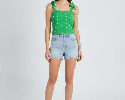 Old Navy Green Polka Dot Smocked Cami Top
