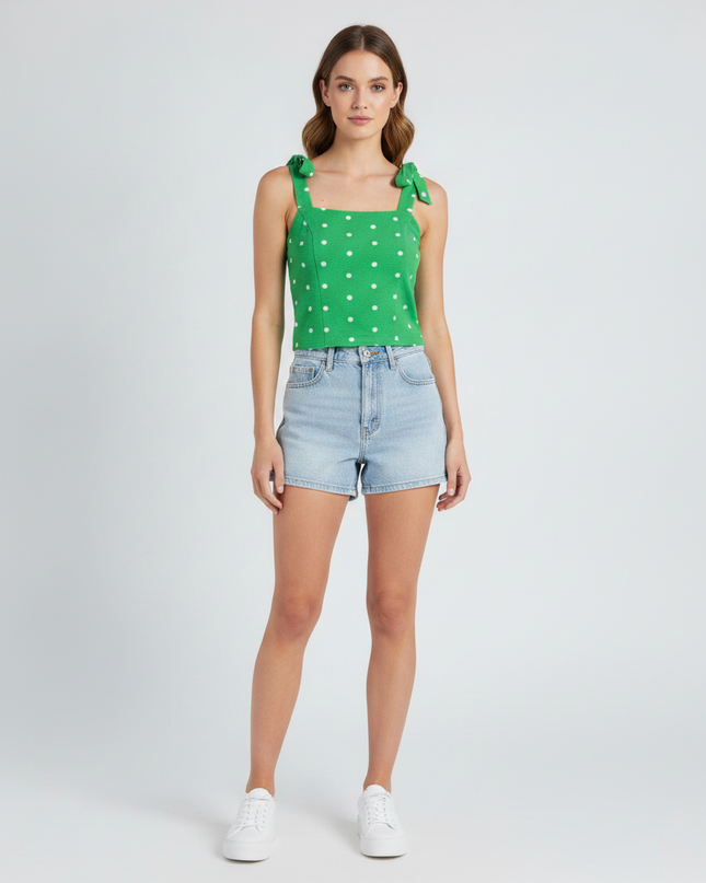 Old Navy Green Polka Dot Smocked Cami Top