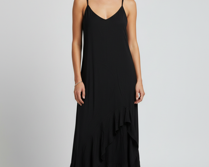 Billabong Black Textured Ruffle Hem Maxi Dress
