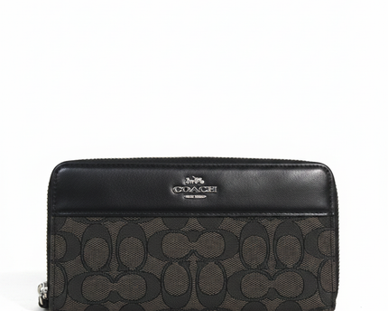 Coach Black & Brown Signature Zip-Around Wallet