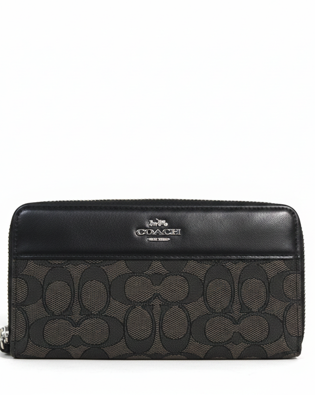 Coach Black & Brown Signature Zip-Around Wallet