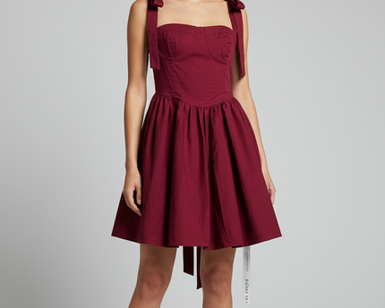 Chic Le Frique Burgundy Bustier Mini Dress with Tie Straps W/Tags