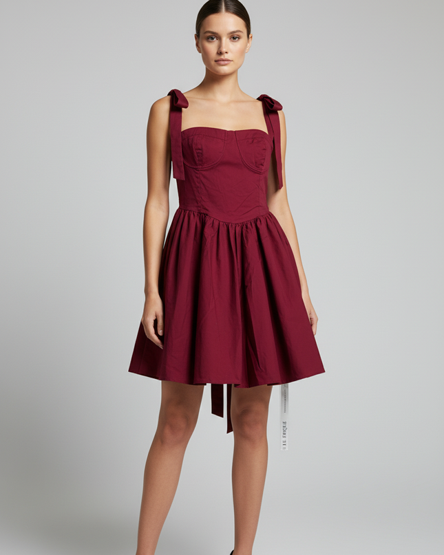 Chic Le Frique Burgundy Bustier Mini Dress with Tie Straps W/Tags