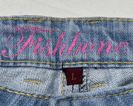 Fishbone Y2K Embroidered Edgy Skull & Anchor Denim Bermuda Shorts