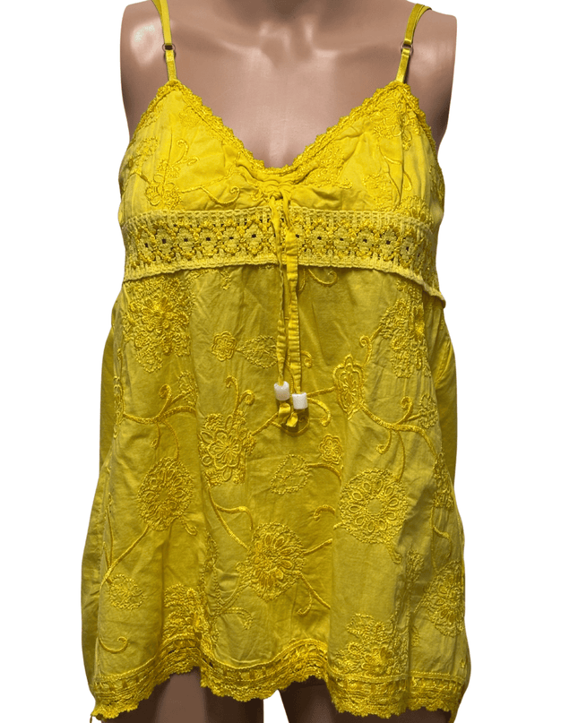 Italian Embroidered Sunshine Yellow Boho Cotton Top