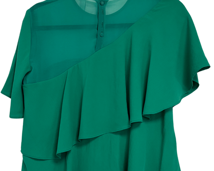 MNG Suit Emerald Green Asymmetrical Cascade Ruffle Blouse
