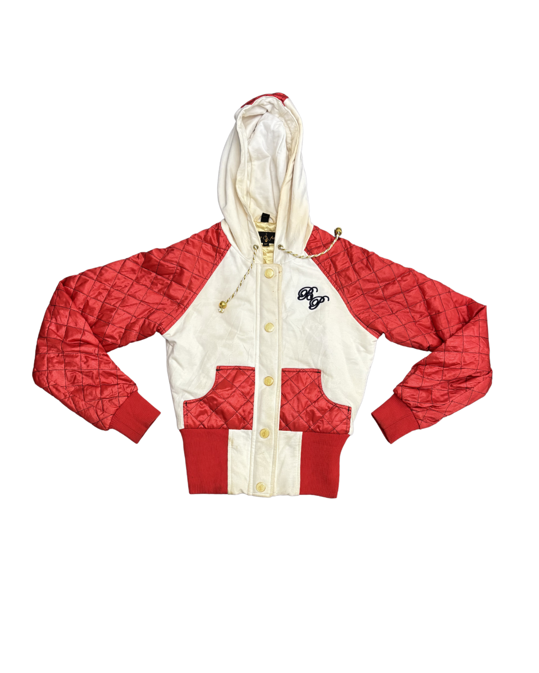 Baby Phat Red & White Quilted Satin Zip Hoodie Jacket - S