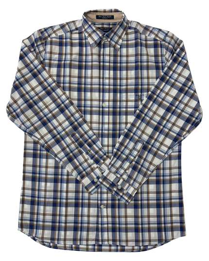 Gant Red Leaf Poplin Brown & Blue Plaid Shirt - M