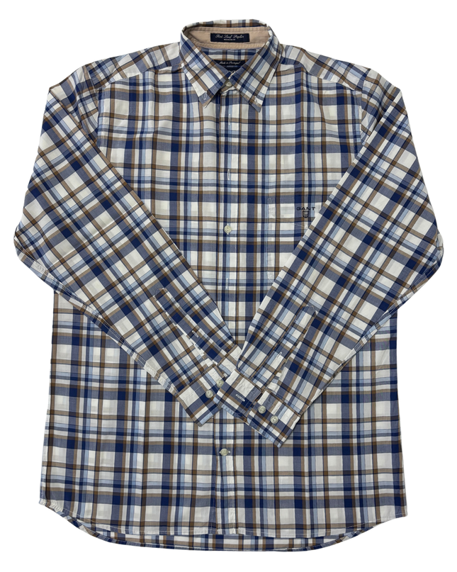 Gant Red Leaf Poplin Brown & Blue Plaid Shirt - M