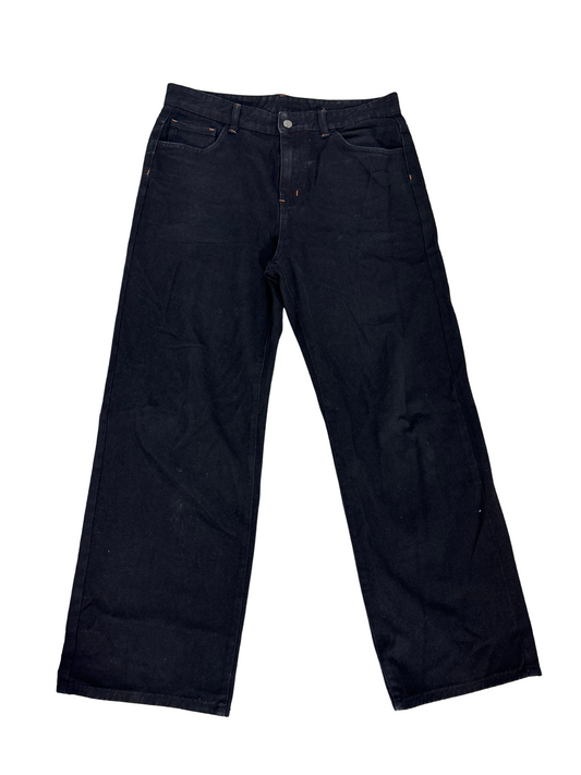 Y2K Wide-Leg Black Denim Jeans with Red Dragon Embroidery - L | Waist: 34"