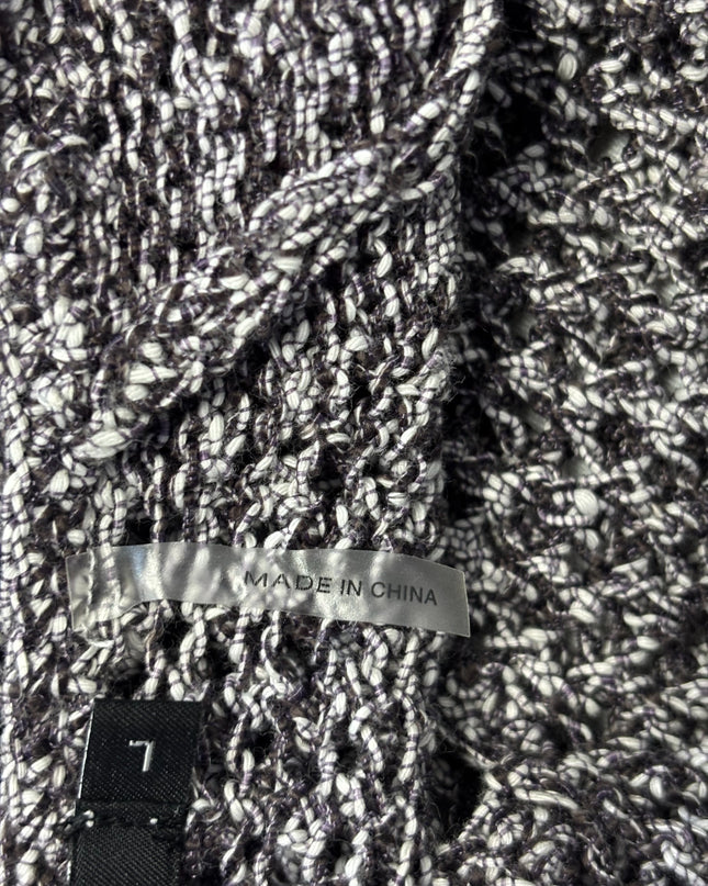 NIC+ZOE Black/White Open Knit V-Neck Sweater