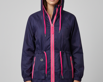Reebok Purple Hooded with Neon Pink Accents Windbreaker Jacket