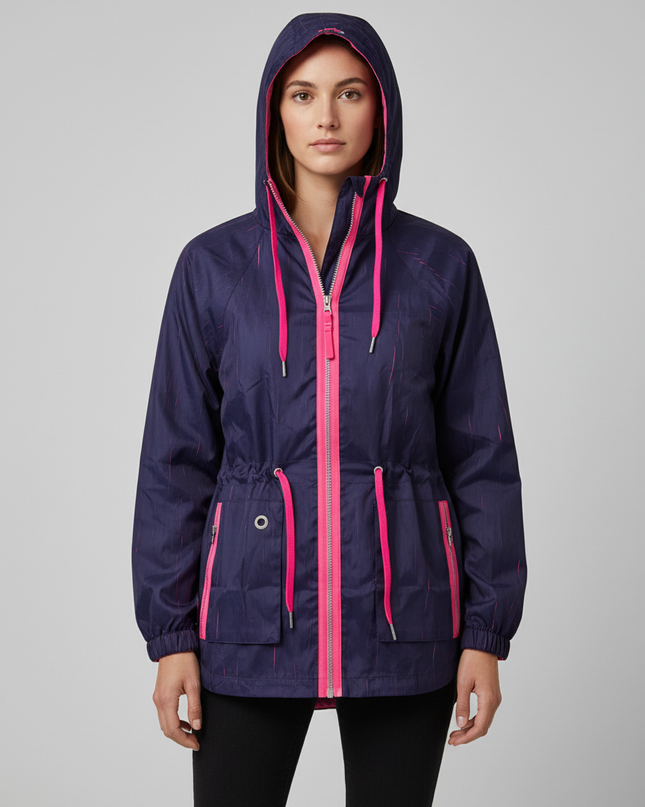 Reebok Purple Hooded with Neon Pink Accents Windbreaker Jacket