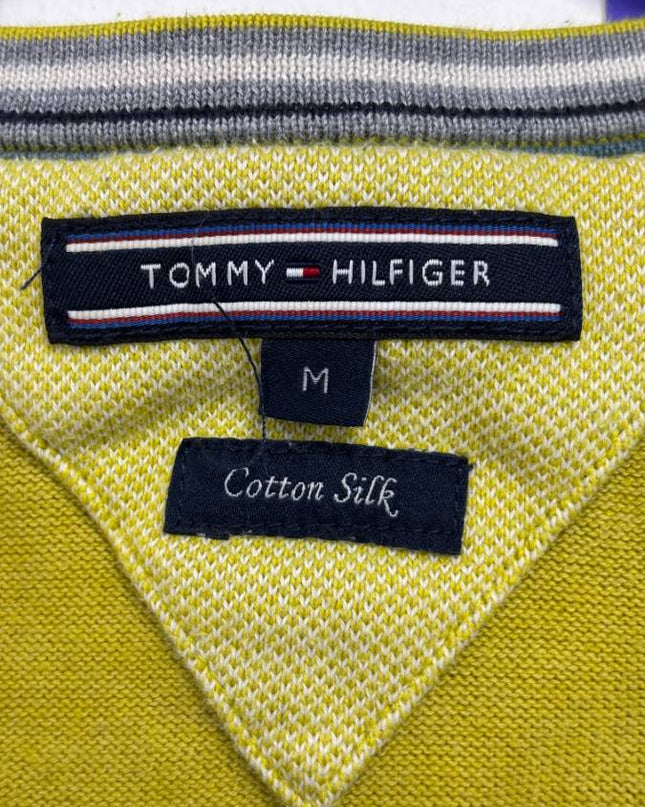 Tommy Hilfiger Yellow V-Neck Cotton Silk Sweater