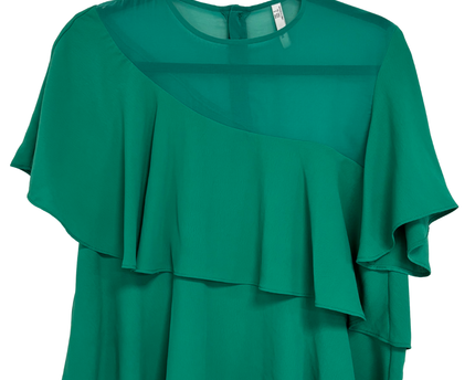 MNG Suit Emerald Green Asymmetrical Cascade Ruffle Blouse