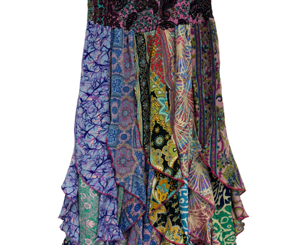 India Boutique Multicolor Boho Patchwork Tiered Ruffle Skirt - XS | Waist: 23"