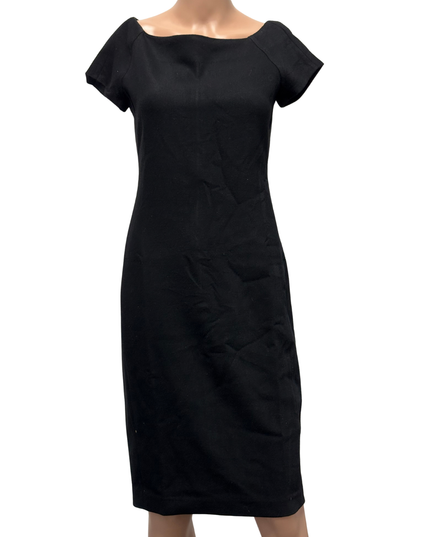 Zara Woman Classic Black Cap Sleeve Midi Bodycon Dress