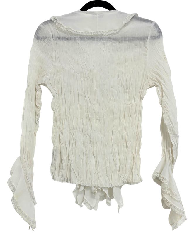 Bellessa Vintage White Victorian Style Crinkle Ruffle Blouse