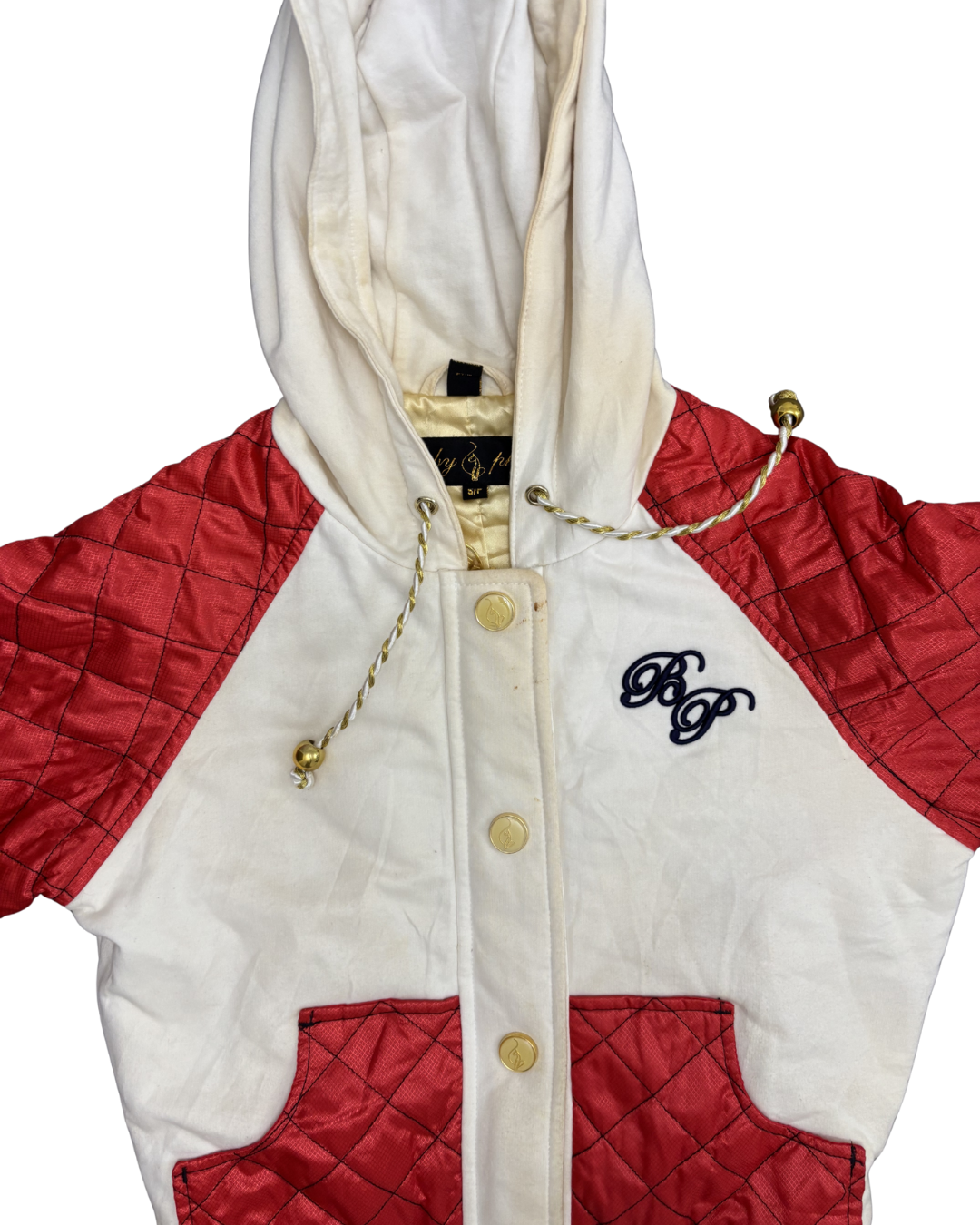 Baby Phat Red & White Quilted Satin Zip Hoodie Jacket - S