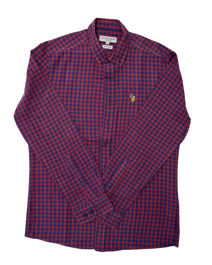 U.S. Polo Assn. Regular Fit Red & Navy Checkered Long-Sleeve Shirt - S